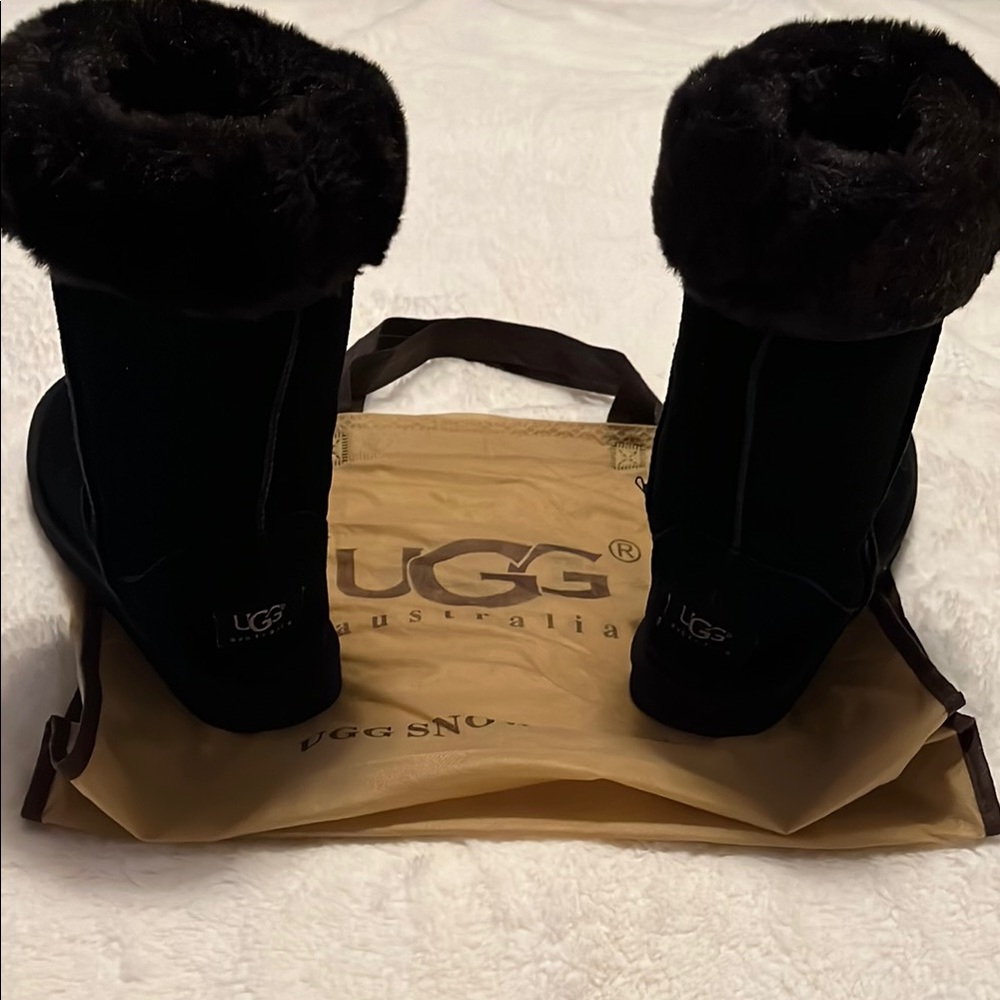 UGG Black Boots with Plush Fur Trim